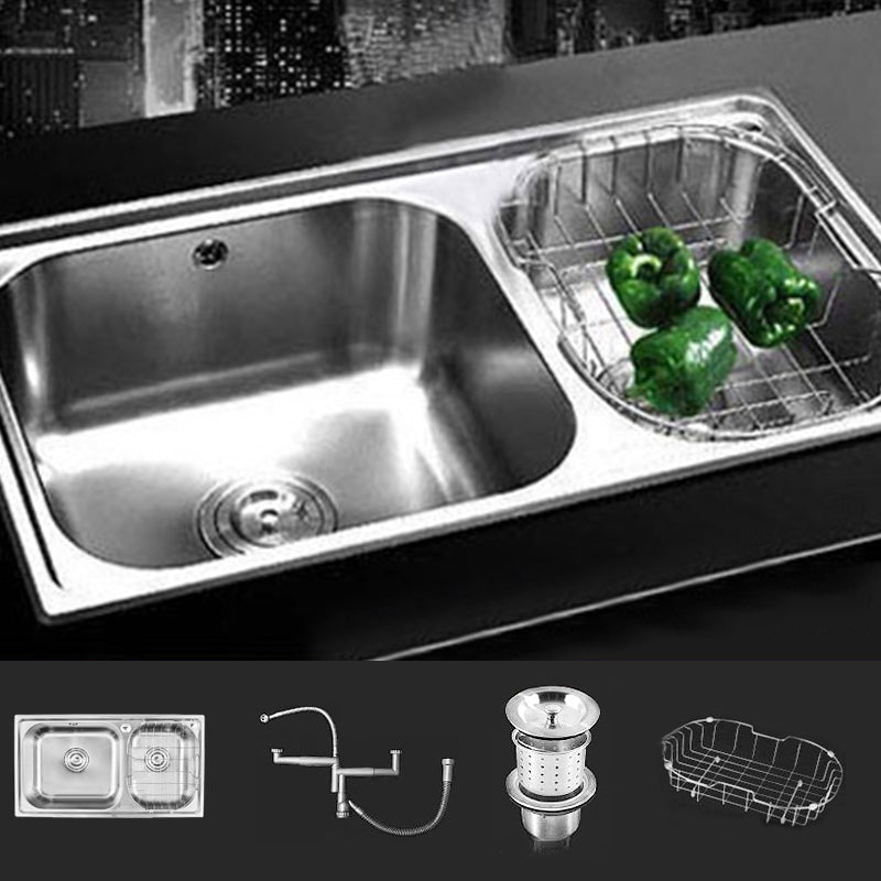 Rectangle 2 Holes Kitchen Sink Stainless Steel Double Basin Sink 32"L x 18"W x 8"H Sink Only None Clearhalo 'Home Improvement' 'home_improvement' 'home_improvement_kitchen_sinks' 'Kitchen Remodel & Kitchen Fixtures' 'Kitchen Sinks & Faucet Components' 'Kitchen Sinks' 'kitchen_sinks' 6585343