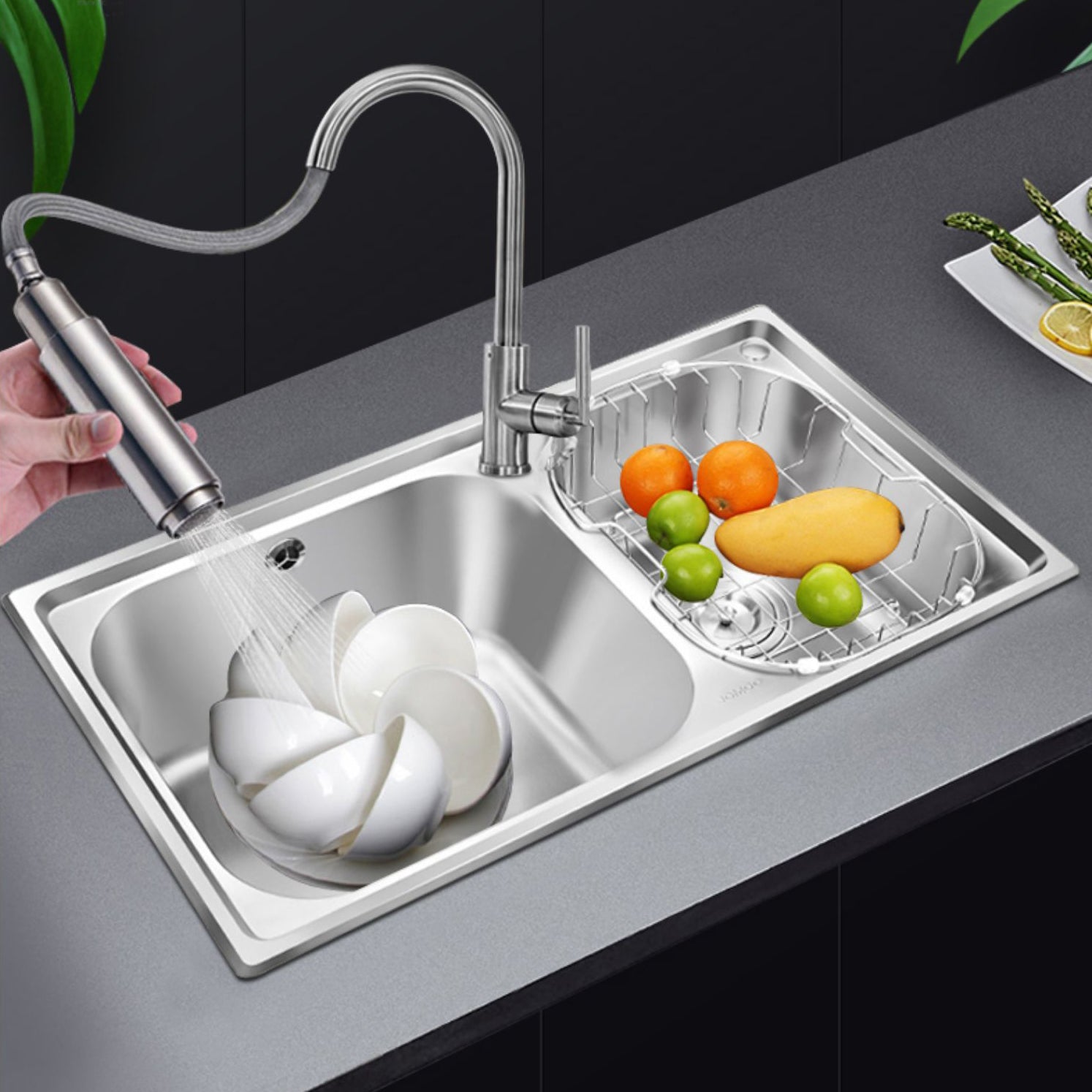 Rectangle 2 Holes Kitchen Sink Stainless Steel Double Basin Sink Clearhalo 'Home Improvement' 'home_improvement' 'home_improvement_kitchen_sinks' 'Kitchen Remodel & Kitchen Fixtures' 'Kitchen Sinks & Faucet Components' 'Kitchen Sinks' 'kitchen_sinks' 6585355