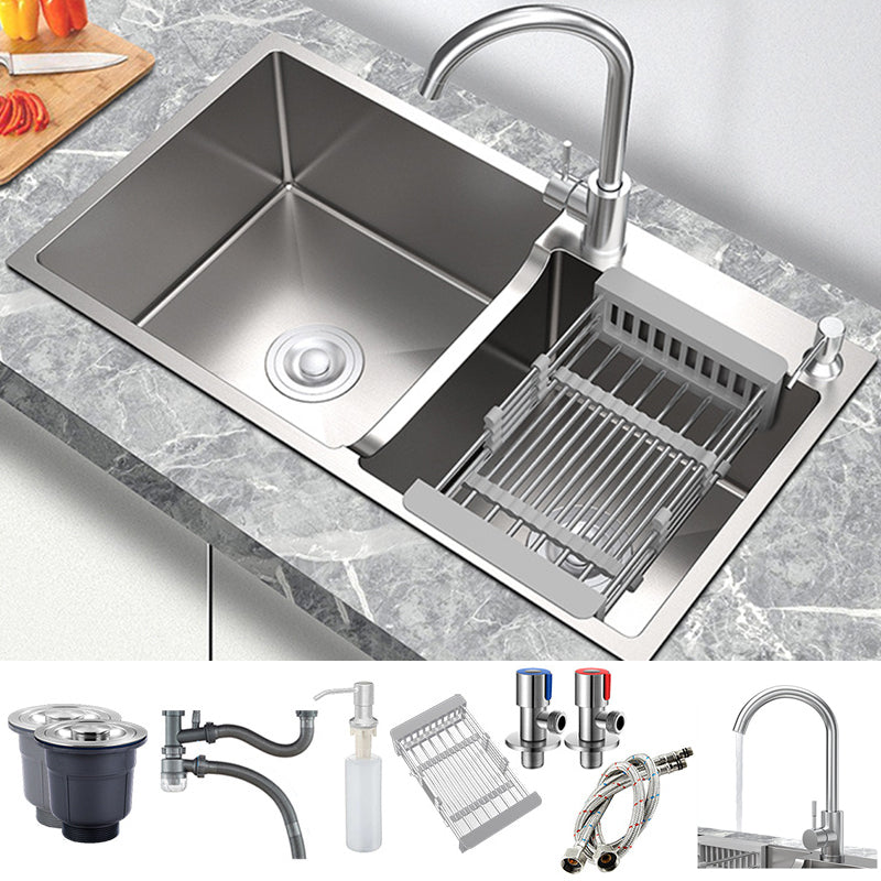 Stainless Steel 2 Holes Sink Contemporary Kitchen Sink with Basket Strainer Sink with Faucet Round Faucet Clearhalo 'Home Improvement' 'home_improvement' 'home_improvement_kitchen_sinks' 'Kitchen Remodel & Kitchen Fixtures' 'Kitchen Sinks & Faucet Components' 'Kitchen Sinks' 'kitchen_sinks' 6585361