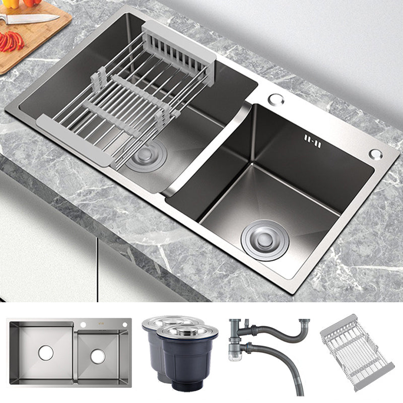 Stainless Steel 2 Holes Sink Contemporary Kitchen Sink with Basket Strainer Sink Only None Clearhalo 'Home Improvement' 'home_improvement' 'home_improvement_kitchen_sinks' 'Kitchen Remodel & Kitchen Fixtures' 'Kitchen Sinks & Faucet Components' 'Kitchen Sinks' 'kitchen_sinks' 6585364