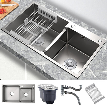 Stainless Steel 2 Holes Sink Contemporary Kitchen Sink with Basket Strainer Sink Only None Clearhalo 'Home Improvement' 'home_improvement' 'home_improvement_kitchen_sinks' 'Kitchen Remodel & Kitchen Fixtures' 'Kitchen Sinks & Faucet Components' 'Kitchen Sinks' 'kitchen_sinks' 6585364