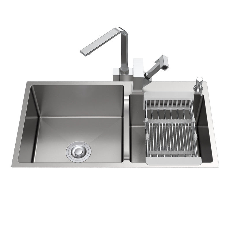 Stainless Steel 2 Holes Sink Contemporary Kitchen Sink with Basket Strainer Clearhalo 'Home Improvement' 'home_improvement' 'home_improvement_kitchen_sinks' 'Kitchen Remodel & Kitchen Fixtures' 'Kitchen Sinks & Faucet Components' 'Kitchen Sinks' 'kitchen_sinks' 6585368