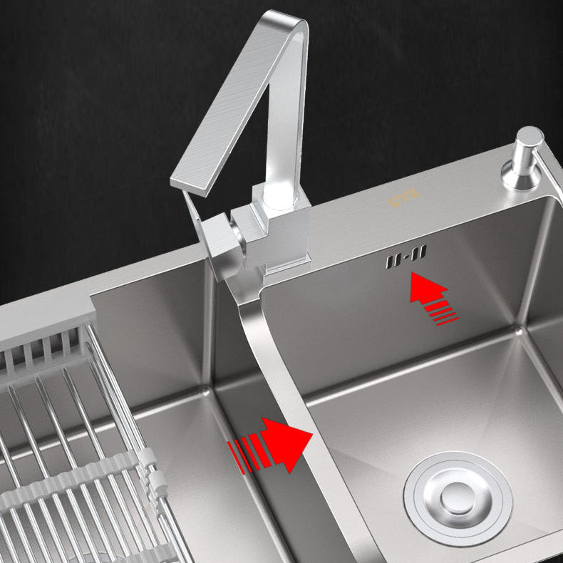 Stainless Steel 2 Holes Sink Contemporary Kitchen Sink with Basket Strainer Clearhalo 'Home Improvement' 'home_improvement' 'home_improvement_kitchen_sinks' 'Kitchen Remodel & Kitchen Fixtures' 'Kitchen Sinks & Faucet Components' 'Kitchen Sinks' 'kitchen_sinks' 6585375