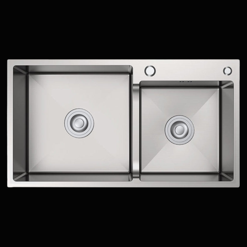 Stainless Steel 2 Holes Sink Contemporary Kitchen Sink with Basket Strainer Clearhalo 'Home Improvement' 'home_improvement' 'home_improvement_kitchen_sinks' 'Kitchen Remodel & Kitchen Fixtures' 'Kitchen Sinks & Faucet Components' 'Kitchen Sinks' 'kitchen_sinks' 6585378