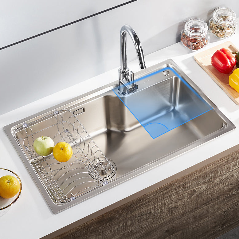 Stainless Steel 1 Holes Sink Contemporary Kitchen Sink with Basket Strainer Clearhalo 'Home Improvement' 'home_improvement' 'home_improvement_kitchen_sinks' 'Kitchen Remodel & Kitchen Fixtures' 'Kitchen Sinks & Faucet Components' 'Kitchen Sinks' 'kitchen_sinks' 6585407