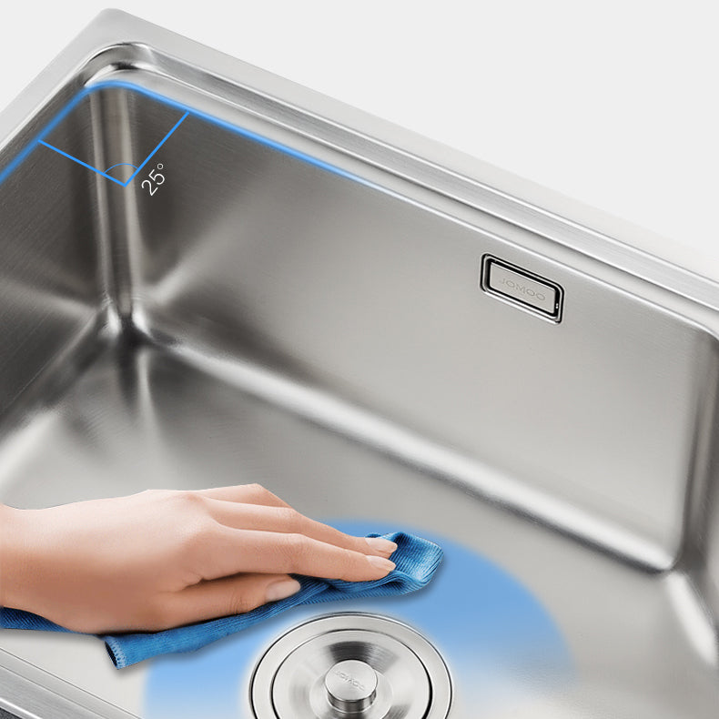 Stainless Steel 1 Holes Sink Contemporary Kitchen Sink with Basket Strainer Clearhalo 'Home Improvement' 'home_improvement' 'home_improvement_kitchen_sinks' 'Kitchen Remodel & Kitchen Fixtures' 'Kitchen Sinks & Faucet Components' 'Kitchen Sinks' 'kitchen_sinks' 6585413