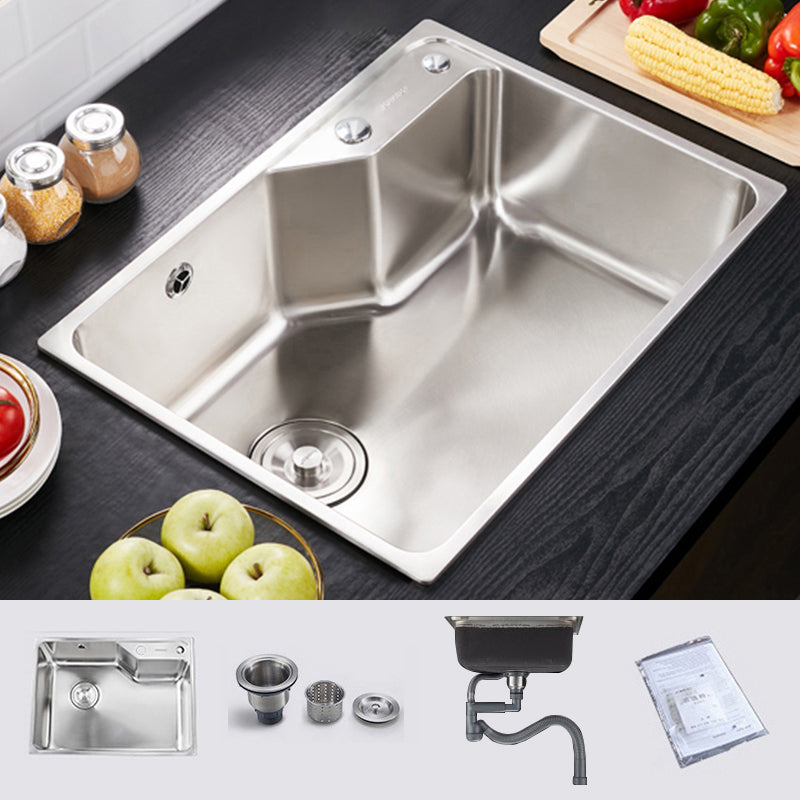 Stainless Steel 1 Holes Sink Contemporary Kitchen Sink with Basket Strainer 23"L x 17"W x 8"H Sink Only None Clearhalo 'Home Improvement' 'home_improvement' 'home_improvement_kitchen_sinks' 'Kitchen Remodel & Kitchen Fixtures' 'Kitchen Sinks & Faucet Components' 'Kitchen Sinks' 'kitchen_sinks' 6585415