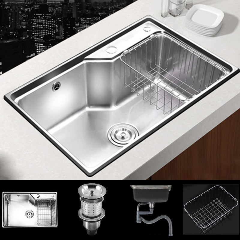 Stainless Steel 1 Holes Sink Contemporary Kitchen Sink with Basket Strainer 27"L x 17"W x 9"H Sink Only None Clearhalo 'Home Improvement' 'home_improvement' 'home_improvement_kitchen_sinks' 'Kitchen Remodel & Kitchen Fixtures' 'Kitchen Sinks & Faucet Components' 'Kitchen Sinks' 'kitchen_sinks' 6585416