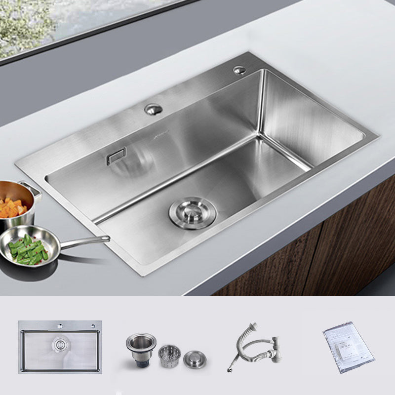 Stainless Steel 1 Holes Sink Contemporary Kitchen Sink with Basket Strainer 28"L x 18"W x 9"H Sink Only None Clearhalo 'Home Improvement' 'home_improvement' 'home_improvement_kitchen_sinks' 'Kitchen Remodel & Kitchen Fixtures' 'Kitchen Sinks & Faucet Components' 'Kitchen Sinks' 'kitchen_sinks' 6585419