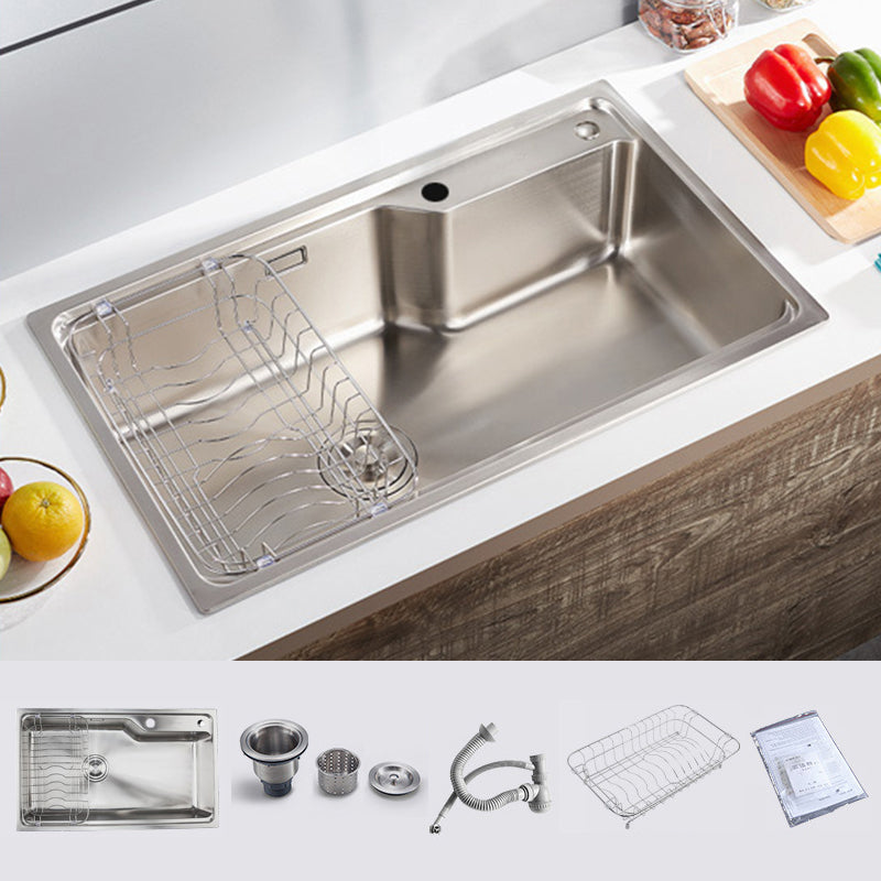 Stainless Steel 1 Holes Sink Contemporary Kitchen Sink with Basket Strainer 29.5"L x 17.7"W x 8.3"H Sink Only None Clearhalo 'Home Improvement' 'home_improvement' 'home_improvement_kitchen_sinks' 'Kitchen Remodel & Kitchen Fixtures' 'Kitchen Sinks & Faucet Components' 'Kitchen Sinks' 'kitchen_sinks' 6585420