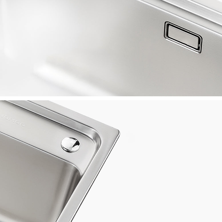 Stainless Steel 1 Holes Sink Contemporary Kitchen Sink with Basket Strainer Clearhalo 'Home Improvement' 'home_improvement' 'home_improvement_kitchen_sinks' 'Kitchen Remodel & Kitchen Fixtures' 'Kitchen Sinks & Faucet Components' 'Kitchen Sinks' 'kitchen_sinks' 6585423