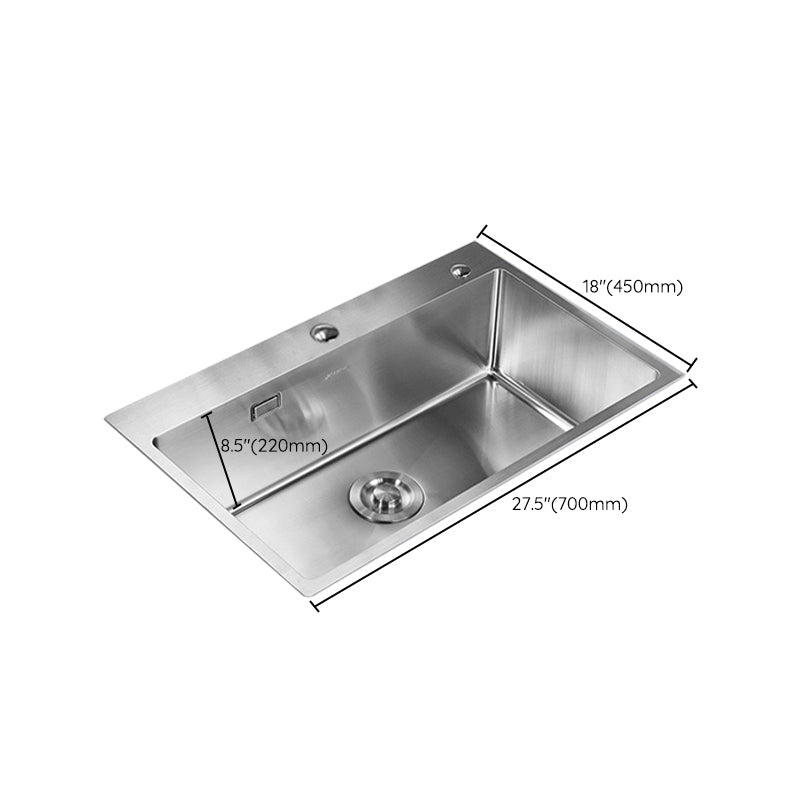 Stainless Steel 1 Holes Sink Contemporary Kitchen Sink with Basket Strainer Clearhalo 'Home Improvement' 'home_improvement' 'home_improvement_kitchen_sinks' 'Kitchen Remodel & Kitchen Fixtures' 'Kitchen Sinks & Faucet Components' 'Kitchen Sinks' 'kitchen_sinks' 6585428