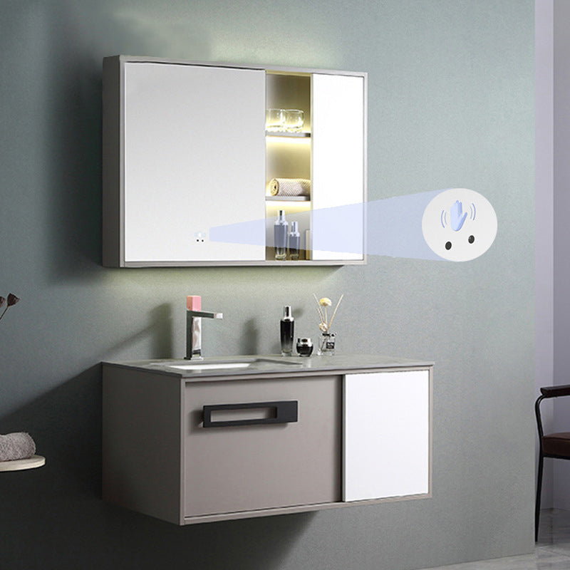 Gorgeous Vanity Sink Wooden Wall-Mounted Standard Vanity Cabinet with Mirror Cabinet Clearhalo 'Bathroom Remodel & Bathroom Fixtures' 'Bathroom Vanities' 'bathroom_vanities' 'Home Improvement' 'home_improvement' 'home_improvement_bathroom_vanities' 6585495