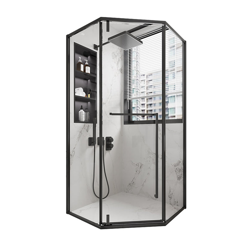 Shower Stall Black Semi-Frameless Black Corner Neo-Angle Shower Stall Clearhalo 'Bathroom Remodel & Bathroom Fixtures' 'Home Improvement' 'home_improvement' 'home_improvement_shower_stalls_enclosures' 'Shower Stalls & Enclosures' 'shower_stalls_enclosures' 'Showers & Bathtubs' 6585576
