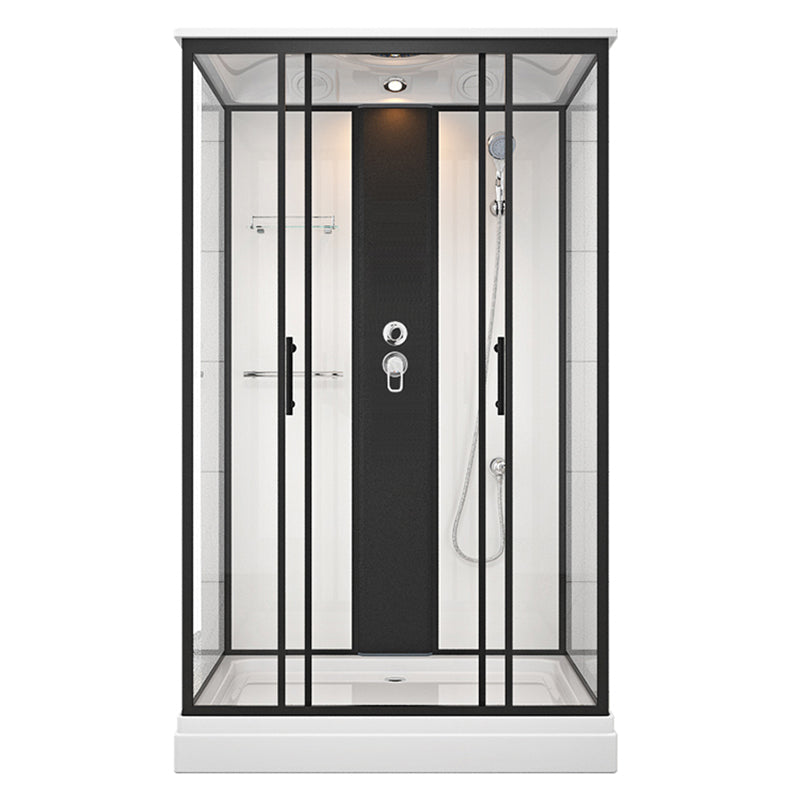 Shower Stall Black Framed Double Sliding Rectangle Shower Stall Clear Glass Clearhalo 'Bathroom Remodel & Bathroom Fixtures' 'Home Improvement' 'home_improvement' 'home_improvement_shower_stalls_enclosures' 'Shower Stalls & Enclosures' 'shower_stalls_enclosures' 'Showers & Bathtubs' 6585598