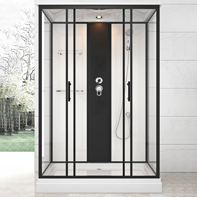 Shower Stall Black Framed Double Sliding Rectangle Shower Stall 47"L x 35"W x 85"H Electric Charge Clear Glass Clearhalo 'Bathroom Remodel & Bathroom Fixtures' 'Home Improvement' 'home_improvement' 'home_improvement_shower_stalls_enclosures' 'Shower Stalls & Enclosures' 'shower_stalls_enclosures' 'Showers & Bathtubs' 6585599