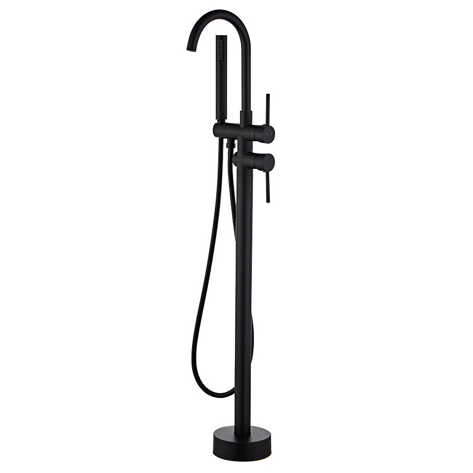 Traditional Floor Mounted Freestanding Tub Filler Double Handles Bathtub Faucet Black Clearhalo 'Bathroom Remodel & Bathroom Fixtures' 'Bathtub Faucets' 'bathtub_faucets' 'Home Improvement' 'home_improvement' 'home_improvement_bathtub_faucets' 6585853