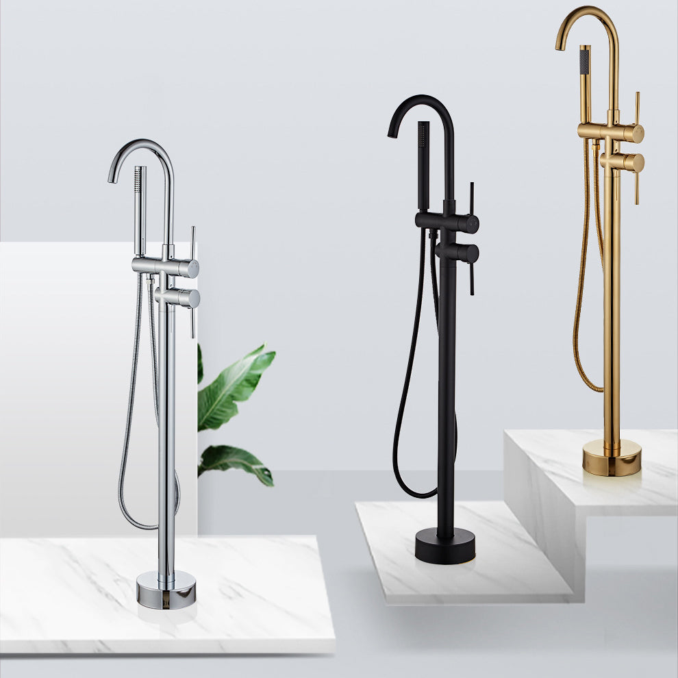 Traditional Floor Mounted Freestanding Tub Filler Double Handles Bathtub Faucet Clearhalo 'Bathroom Remodel & Bathroom Fixtures' 'Bathtub Faucets' 'bathtub_faucets' 'Home Improvement' 'home_improvement' 'home_improvement_bathtub_faucets' 6585855