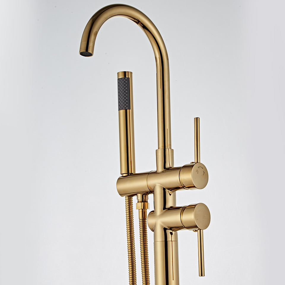 Traditional Floor Mounted Freestanding Tub Filler Double Handles Bathtub Faucet Clearhalo 'Bathroom Remodel & Bathroom Fixtures' 'Bathtub Faucets' 'bathtub_faucets' 'Home Improvement' 'home_improvement' 'home_improvement_bathtub_faucets' 6585862