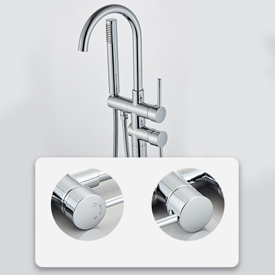 Traditional Floor Mounted Freestanding Tub Filler Double Handles Bathtub Faucet Clearhalo 'Bathroom Remodel & Bathroom Fixtures' 'Bathtub Faucets' 'bathtub_faucets' 'Home Improvement' 'home_improvement' 'home_improvement_bathtub_faucets' 6585867