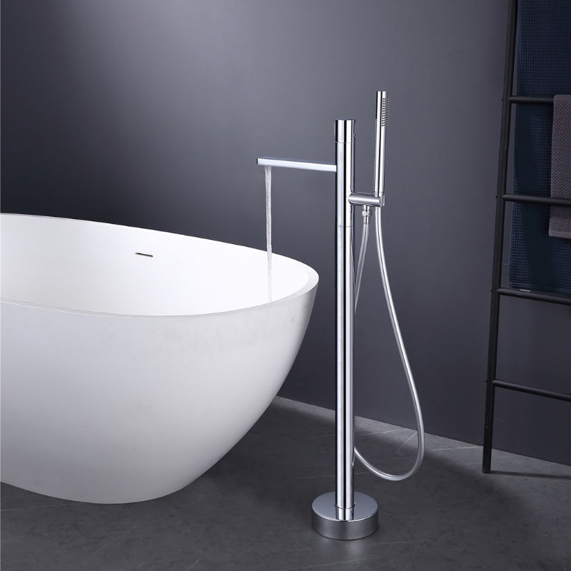 Floor Mounted Metal Freestanding Tub Filler Single Handle Freestanding Tub Filler Trim Chrome Rre-embedded Clearhalo 'Bathroom Remodel & Bathroom Fixtures' 'Bathtub Faucets' 'bathtub_faucets' 'Home Improvement' 'home_improvement' 'home_improvement_bathtub_faucets' 6585911