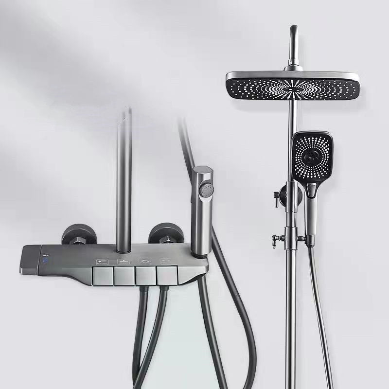 Bathroom Shower System Square Handheld Shower Head Wall Mounted Shower Trim Silver Gray Temperature Control Clearhalo 'Bathroom Remodel & Bathroom Fixtures' 'Home Improvement' 'home_improvement' 'home_improvement_shower_faucets' 'Shower Faucets & Systems' 'shower_faucets' 'Showers & Bathtubs Plumbing' 'Showers & Bathtubs' 6585936