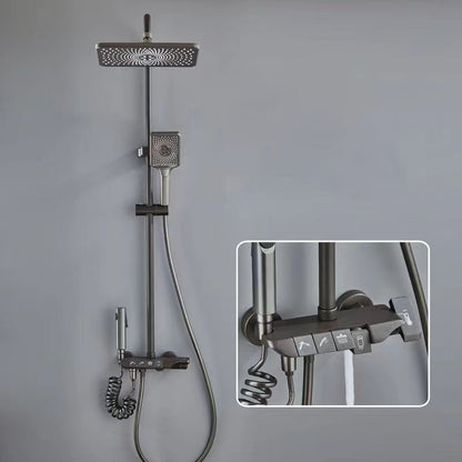 Bathroom Shower System Square Handheld Shower Head Wall Mounted Shower Trim Light Gray Temperature Control Clearhalo 'Bathroom Remodel & Bathroom Fixtures' 'Home Improvement' 'home_improvement' 'home_improvement_shower_faucets' 'Shower Faucets & Systems' 'shower_faucets' 'Showers & Bathtubs Plumbing' 'Showers & Bathtubs' 6585938