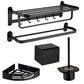 Modern Bathroom Accessory Set Bath Shelf Towel Bar Matte Black Bath Hardware Set 5-Piece Set (Single Deck Shelf) Clearhalo 'Bathroom Hardware Sets' 'Bathroom Hardware' 'Bathroom Remodel & Bathroom Fixtures' 'bathroom_hardware_sets' 'Home Improvement' 'home_improvement' 'home_improvement_bathroom_hardware_sets' 6587615