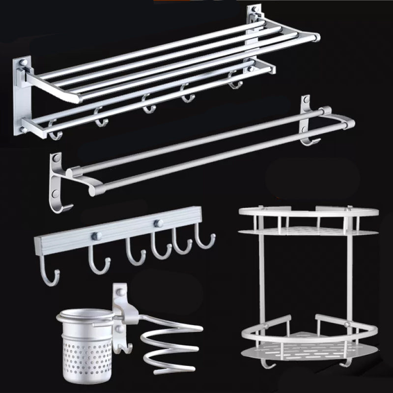 Silver Contemporary Bathroom Hardware Set Stainless Aluminum Bathroom Set 5-Piece Set (without Hook) Clearhalo 'Bathroom Hardware Sets' 'Bathroom Hardware' 'Bathroom Remodel & Bathroom Fixtures' 'bathroom_hardware_sets' 'Home Improvement' 'home_improvement' 'home_improvement_bathroom_hardware_sets' 6587671