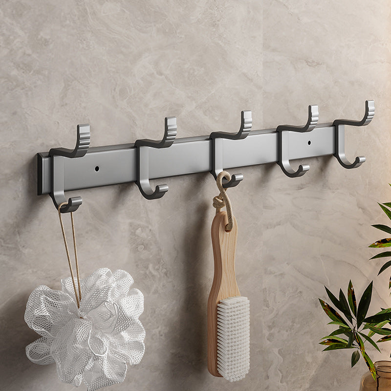 Modern Metal Bathroom Accessory Set Polished Sliver Bath Shelf/Paper Holder/Robe Hooks Towel Robe Hook (Row Hooks) Clearhalo 'Bathroom Hardware Sets' 'Bathroom Hardware' 'Bathroom Remodel & Bathroom Fixtures' 'bathroom_hardware_sets' 'Home Improvement' 'home_improvement' 'home_improvement_bathroom_hardware_sets' 6587763