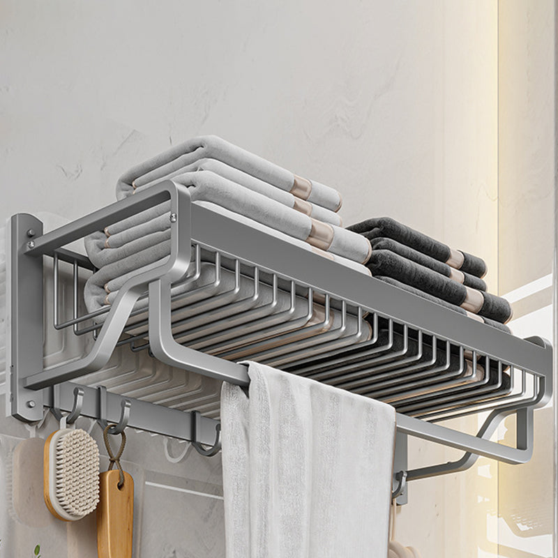 Modern Metal Bathroom Accessory Set Polished Sliver Bath Shelf/Paper Holder/Robe Hooks Single Bar Towel Rack (22"L) Clearhalo 'Bathroom Hardware Sets' 'Bathroom Hardware' 'Bathroom Remodel & Bathroom Fixtures' 'bathroom_hardware_sets' 'Home Improvement' 'home_improvement' 'home_improvement_bathroom_hardware_sets' 6587774
