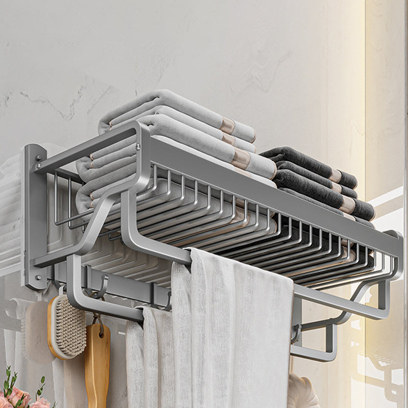 Modern Metal Bathroom Accessory Set Polished Sliver Bath Shelf/Paper Holder/Robe Hooks Double Bars Towel Rack (22"L) Clearhalo 'Bathroom Hardware Sets' 'Bathroom Hardware' 'Bathroom Remodel & Bathroom Fixtures' 'bathroom_hardware_sets' 'Home Improvement' 'home_improvement' 'home_improvement_bathroom_hardware_sets' 6587775