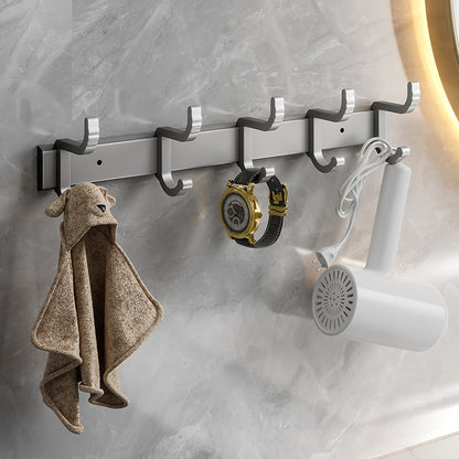 Contemporary Bathroom Accessory Kit Gray Aluminum Bath Shelf/Towel Bar/Robe Hooks Towel Robe Hook (Row Hooks) Clearhalo 'Bathroom Hardware Sets' 'Bathroom Hardware' 'Bathroom Remodel & Bathroom Fixtures' 'bathroom_hardware_sets' 'Home Improvement' 'home_improvement' 'home_improvement_bathroom_hardware_sets' 6587873