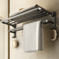 Contemporary Bathroom Accessory Kit Gray Aluminum Bath Shelf/Towel Bar/Robe Hooks Double Layer Towel Rack (16"L) Clearhalo 'Bathroom Hardware Sets' 'Bathroom Hardware' 'Bathroom Remodel & Bathroom Fixtures' 'bathroom_hardware_sets' 'Home Improvement' 'home_improvement' 'home_improvement_bathroom_hardware_sets' 6587876