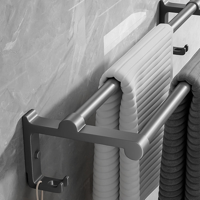 Contemporary Bathroom Accessory Kit Gray Aluminum Bath Shelf/Towel Bar/Robe Hooks Clearhalo 'Bathroom Hardware Sets' 'Bathroom Hardware' 'Bathroom Remodel & Bathroom Fixtures' 'bathroom_hardware_sets' 'Home Improvement' 'home_improvement' 'home_improvement_bathroom_hardware_sets' 6587883