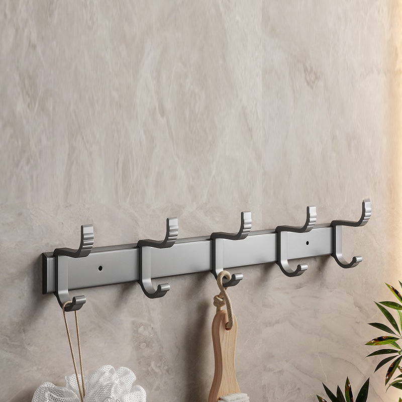 Gray Aluminum Bathroom Accessory Set Contemporary Bath Shelf 1 Piece Towel Robe Hook (Row Hooks) Clearhalo 'Bathroom Hardware Sets' 'Bathroom Hardware' 'Bathroom Remodel & Bathroom Fixtures' 'bathroom_hardware_sets' 'Home Improvement' 'home_improvement' 'home_improvement_bathroom_hardware_sets' 6588039