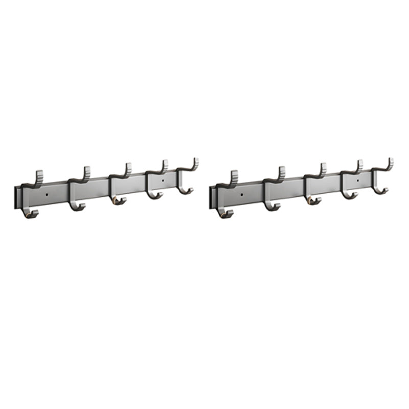 Gray Aluminum Bathroom Accessory Set Contemporary Bath Shelf 2 Piece Set Towel Robe Hook (Row Hooks) Clearhalo 'Bathroom Hardware Sets' 'Bathroom Hardware' 'Bathroom Remodel & Bathroom Fixtures' 'bathroom_hardware_sets' 'Home Improvement' 'home_improvement' 'home_improvement_bathroom_hardware_sets' 6588048