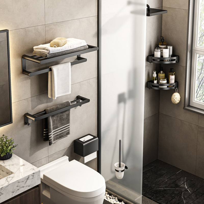 Modern Bath Hardware Set Black Towel Bar Bath Shelf Bathroom Hardware Set Clearhalo 'Bathroom Hardware Sets' 'Bathroom Hardware' 'Bathroom Remodel & Bathroom Fixtures' 'bathroom_hardware_sets' 'Home Improvement' 'home_improvement' 'home_improvement_bathroom_hardware_sets' 6588073