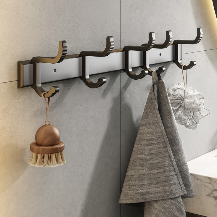 Modern Bath Hardware Set Black Towel Bar Bath Shelf Bathroom Hardware Set Towel Robe Hook (Row Hooks) Clearhalo 'Bathroom Hardware Sets' 'Bathroom Hardware' 'Bathroom Remodel & Bathroom Fixtures' 'bathroom_hardware_sets' 'Home Improvement' 'home_improvement' 'home_improvement_bathroom_hardware_sets' 6588078