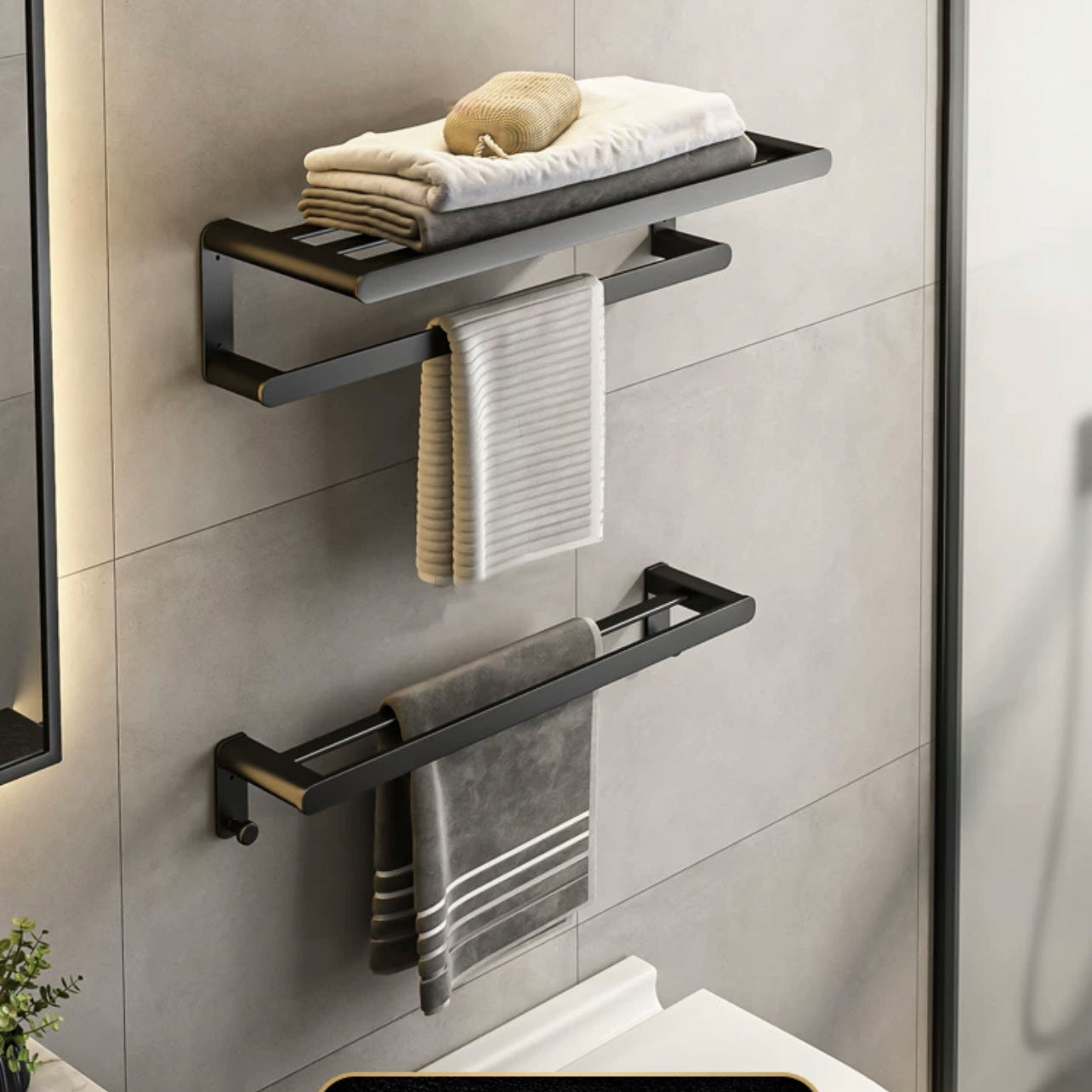 Modern Bath Hardware Set Black Towel Bar Bath Shelf Bathroom Hardware Set Towel Rack with Towel Bar Clearhalo 'Bathroom Hardware Sets' 'Bathroom Hardware' 'Bathroom Remodel & Bathroom Fixtures' 'bathroom_hardware_sets' 'Home Improvement' 'home_improvement' 'home_improvement_bathroom_hardware_sets' 6588089