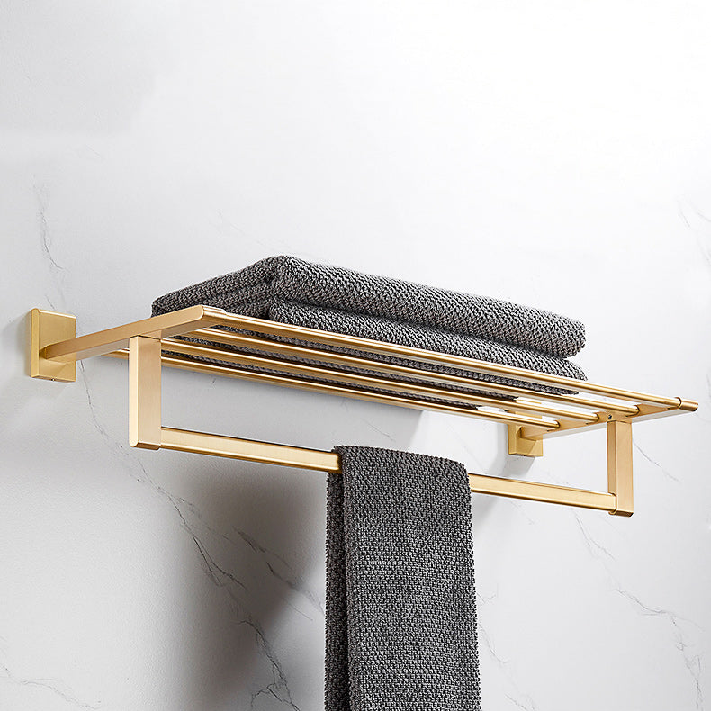 Golden Modern 5-Piece Bathroom Accessory Set Brushed Brass Towel Bar/Paper Holder Clearhalo 'Bathroom Hardware Sets' 'Bathroom Hardware' 'Bathroom Remodel & Bathroom Fixtures' 'bathroom_hardware_sets' 'Home Improvement' 'home_improvement' 'home_improvement_bathroom_hardware_sets' 6588120
