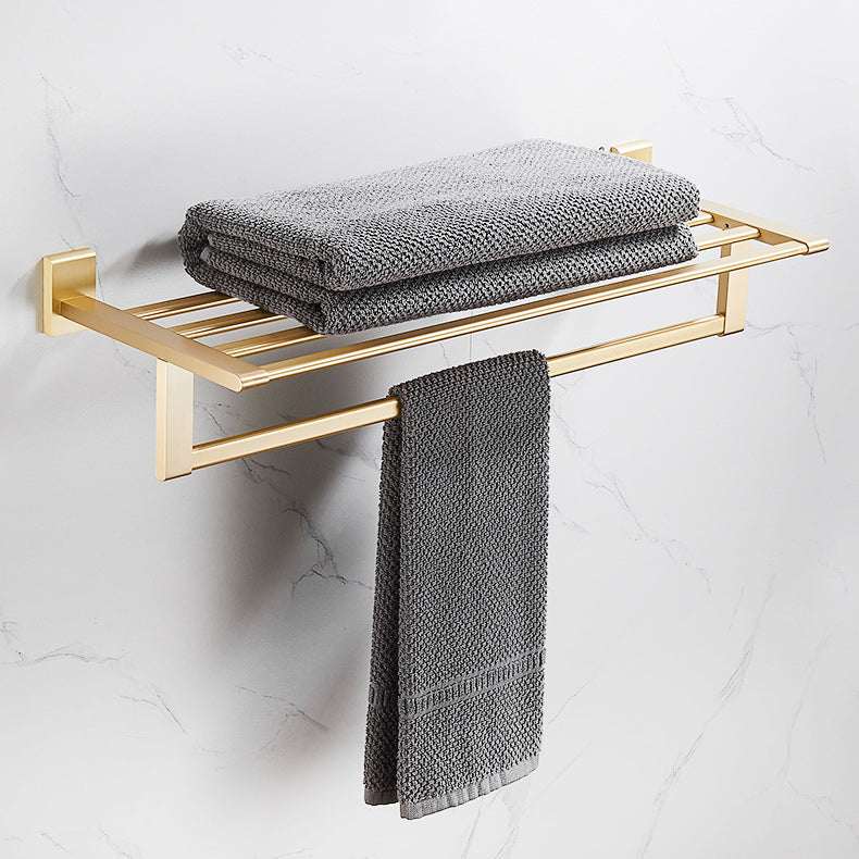 Golden Modern 5-Piece Bathroom Accessory Set Brushed Brass Towel Bar/Paper Holder Clearhalo 'Bathroom Hardware Sets' 'Bathroom Hardware' 'Bathroom Remodel & Bathroom Fixtures' 'bathroom_hardware_sets' 'Home Improvement' 'home_improvement' 'home_improvement_bathroom_hardware_sets' 6588122