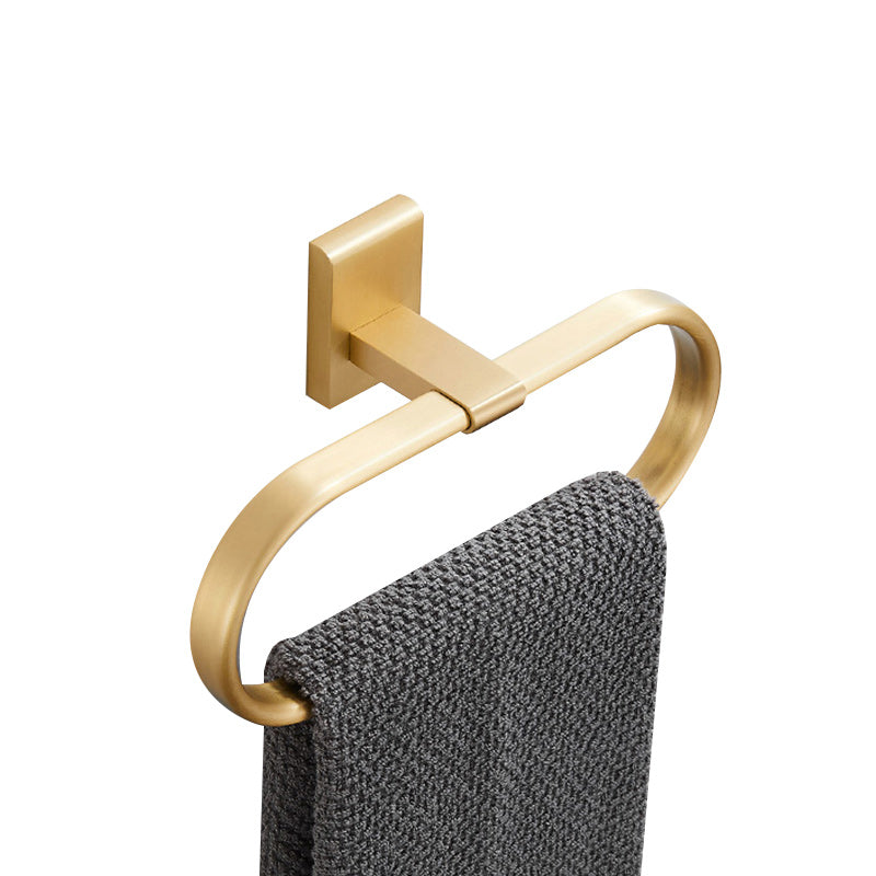 Golden Modern 5-Piece Bathroom Accessory Set Brushed Brass Towel Bar/Paper Holder Clearhalo 'Bathroom Hardware Sets' 'Bathroom Hardware' 'Bathroom Remodel & Bathroom Fixtures' 'bathroom_hardware_sets' 'Home Improvement' 'home_improvement' 'home_improvement_bathroom_hardware_sets' 6588129