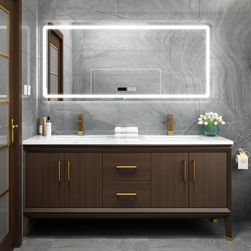 Bathroom Vanity Set Single Sink LED Mirror Sink Vanity with Faucet Vanity & Faucet & Mirrors Clearhalo 'Bathroom Remodel & Bathroom Fixtures' 'Bathroom Vanities' 'bathroom_vanities' 'Home Improvement' 'home_improvement' 'home_improvement_bathroom_vanities' 6588150