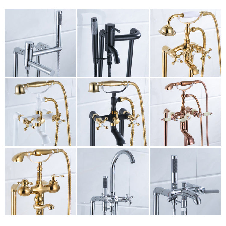 Floor Mounted Metal Clawfoot Tub Faucet Double Handles Freestanding Bathtub Faucet Clearhalo 'Bathroom Remodel & Bathroom Fixtures' 'Bathtub Faucets' 'bathtub_faucets' 'Home Improvement' 'home_improvement' 'home_improvement_bathtub_faucets' 6588189