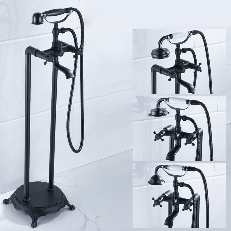Floor Mounted Metal Clawfoot Tub Faucet Double Handles Freestanding Bathtub Faucet Black White Curved Clearhalo 'Bathroom Remodel & Bathroom Fixtures' 'Bathtub Faucets' 'bathtub_faucets' 'Home Improvement' 'home_improvement' 'home_improvement_bathtub_faucets' 6588190
