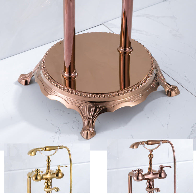 Floor Mounted Metal Clawfoot Tub Faucet Double Handles Freestanding Bathtub Faucet Clearhalo 'Bathroom Remodel & Bathroom Fixtures' 'Bathtub Faucets' 'bathtub_faucets' 'Home Improvement' 'home_improvement' 'home_improvement_bathtub_faucets' 6588191