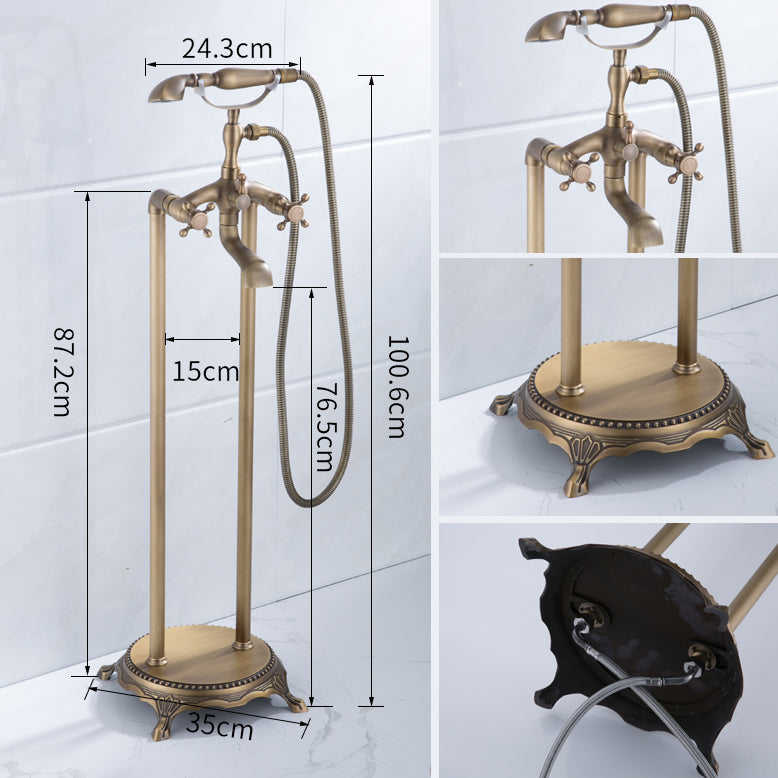 Floor Mounted Metal Clawfoot Tub Faucet Double Handles Freestanding Bathtub Faucet Clearhalo 'Bathroom Remodel & Bathroom Fixtures' 'Bathtub Faucets' 'bathtub_faucets' 'Home Improvement' 'home_improvement' 'home_improvement_bathtub_faucets' 6588196