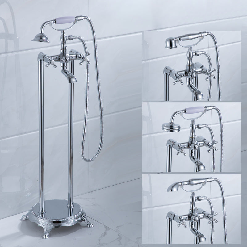 Floor Mounted Metal Clawfoot Tub Faucet Double Handles Freestanding Bathtub Faucet White-Silver Curved Clearhalo 'Bathroom Remodel & Bathroom Fixtures' 'Bathtub Faucets' 'bathtub_faucets' 'Home Improvement' 'home_improvement' 'home_improvement_bathtub_faucets' 6588197