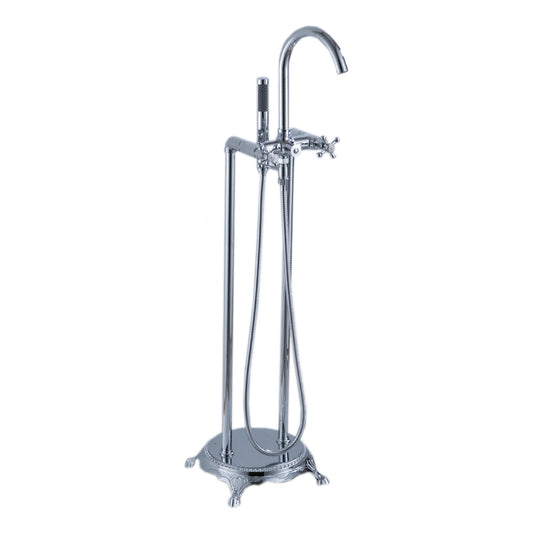 Floor Mounted Metal Clawfoot Tub Faucet Double Handles Freestanding Bathtub Faucet Clearhalo 'Bathroom Remodel & Bathroom Fixtures' 'Bathtub Faucets' 'bathtub_faucets' 'Home Improvement' 'home_improvement' 'home_improvement_bathtub_faucets' 6588204